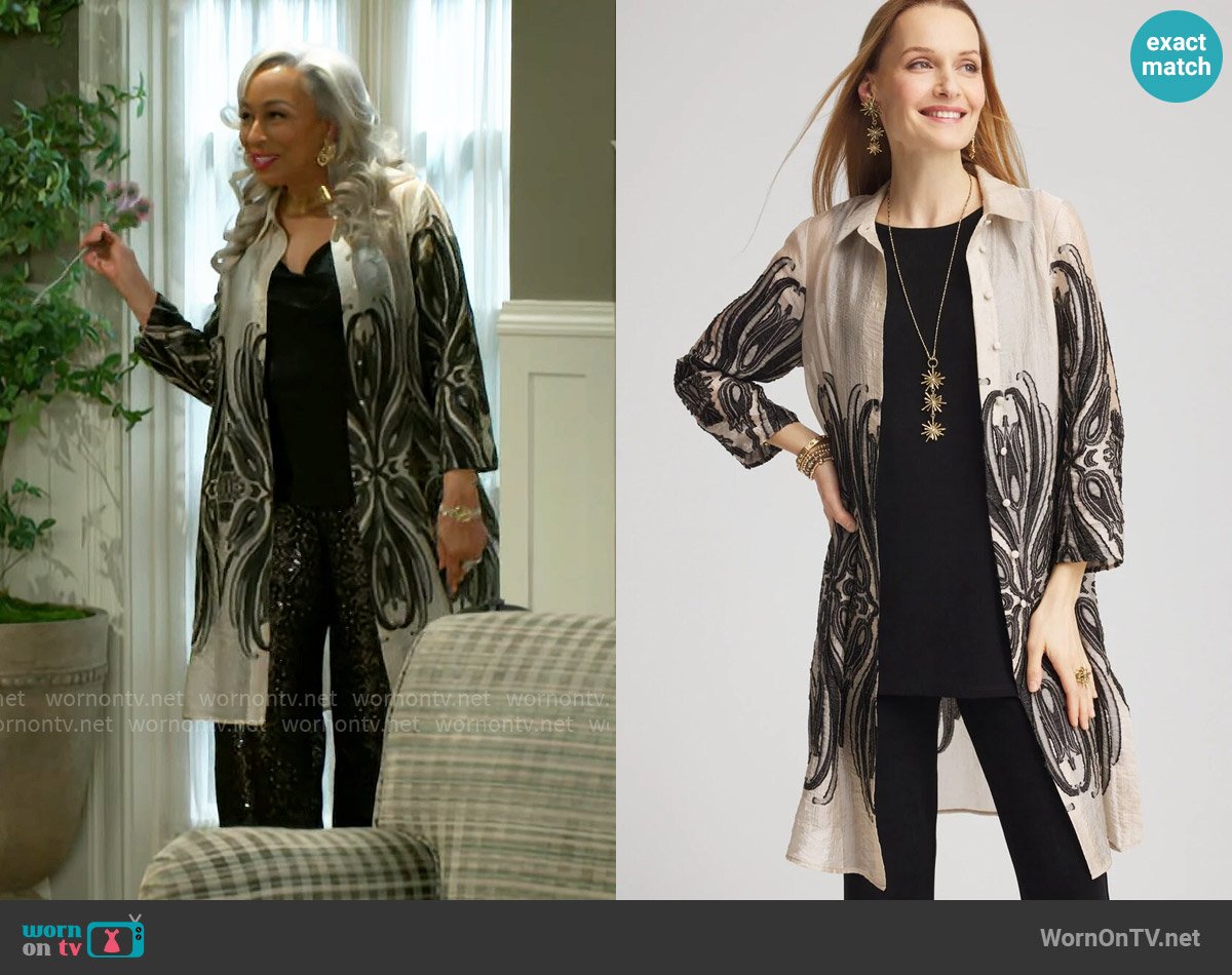 Chicos Travelers™ Collection Embroidered Topper worn by Anita Dupree (Tamara Tunie) on Beyond the Gates