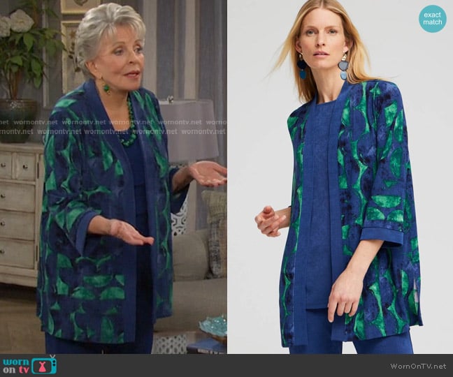 Chico's Travelers Half Moon Print Cardigan worn by Julie Olson Williams (Susan Seaforth Hayes) on Days of our Lives