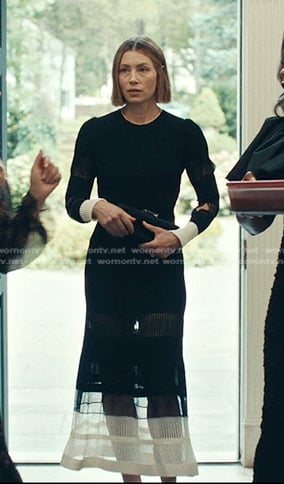 Chloe's black ribbed lace inset dress on The Better Sister
