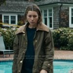 Chloe’s green jacket with contrast collar on The Better Sister