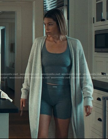 Chloe's grey tank and boxer shorts on The Better Sister