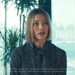 Chloe’s navy polka dot tie neck blouse on The Better Sister