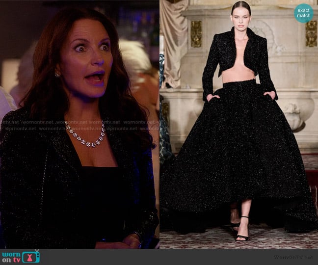 Christian Siriano Black Tinsel Cropped Jacket worn by Charlotte York (Kristin Davis) on And Just Like That