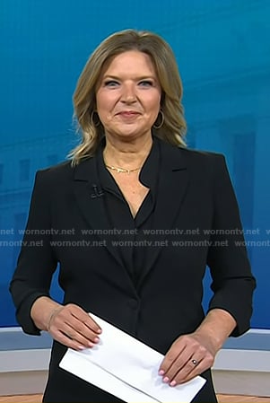 Christine Romans' black ruched sleeve blazer on Today