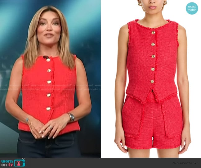 Cinq a Sept Camen Boucle Vest worn by Kit Hoover on Access Hollywood