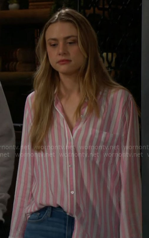 Claire’s pink striped shirt on The Young and the Restless