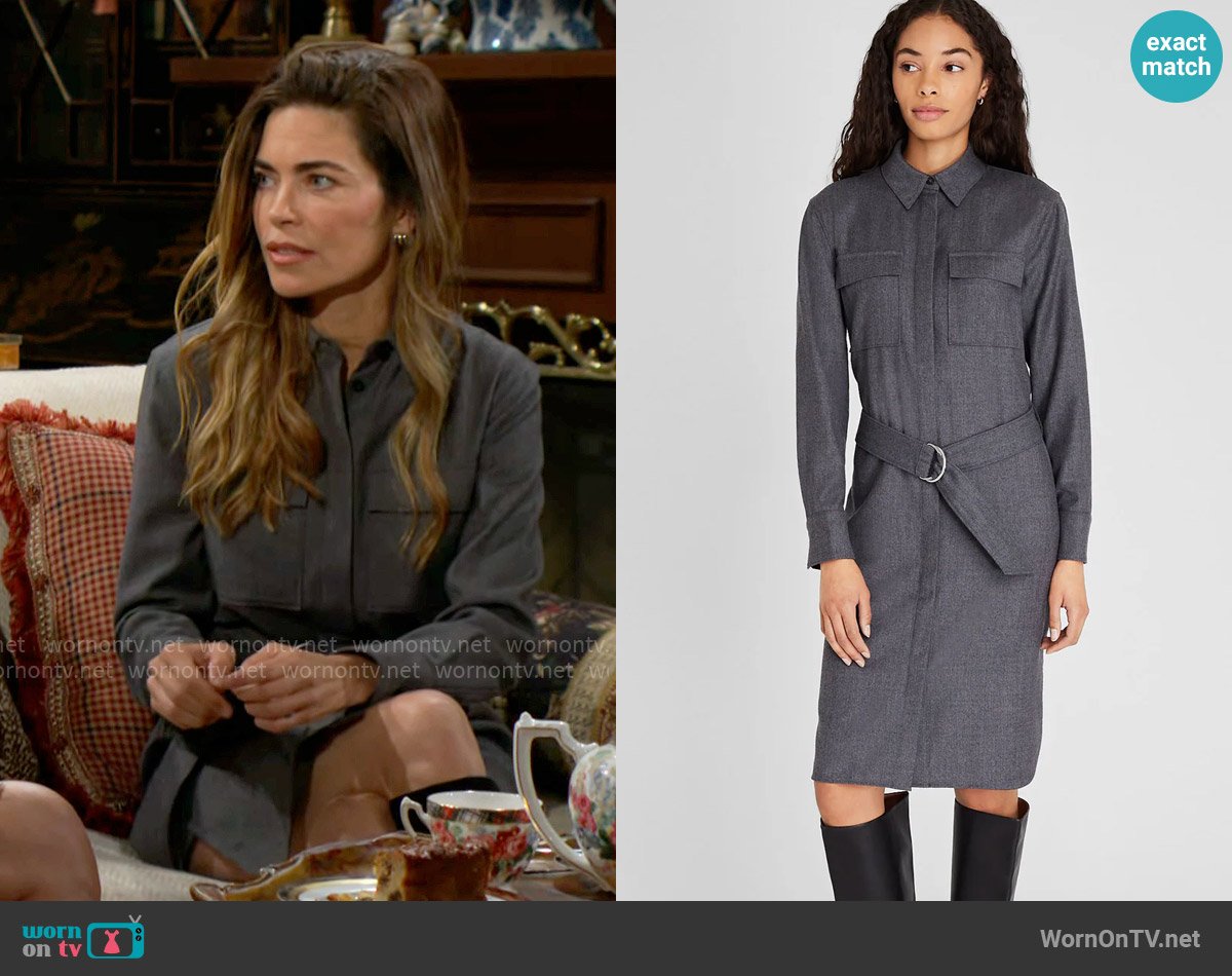 Club Monaco Wool Flannel Midi Shirt Dress worn by Victoria Newman (Amelia Heinle) on The Young and the Restless