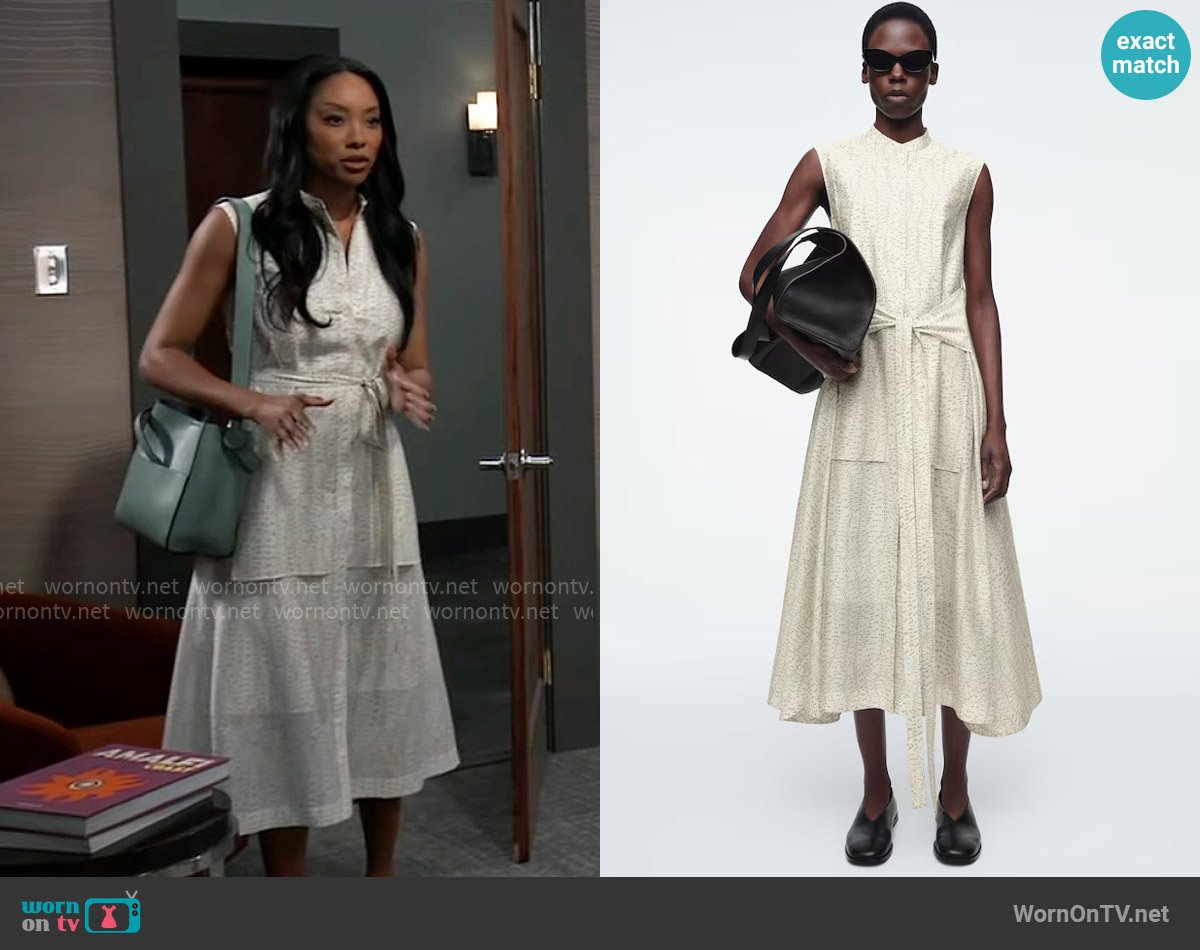 COS Printed Fluid Tie Waist Midi Dress worn by Jordan Ashford (Tanisha Mariko Harper) on General Hospital