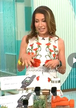 Courtney Cason's white and red floral dress on CBS Mornings