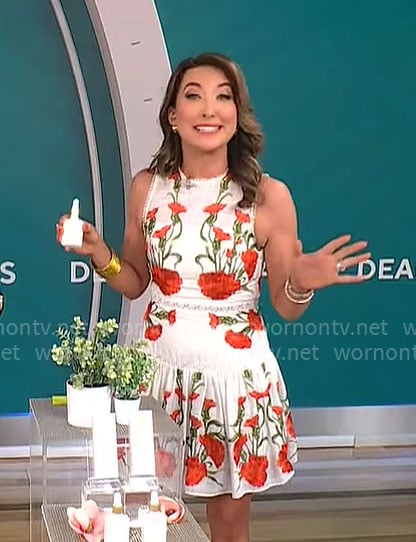 Courtney Cason’s white and red floral dress on CBS Mornings