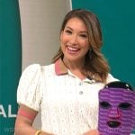 Courtney Cason’s white lace knit polo top on CBS Mornings