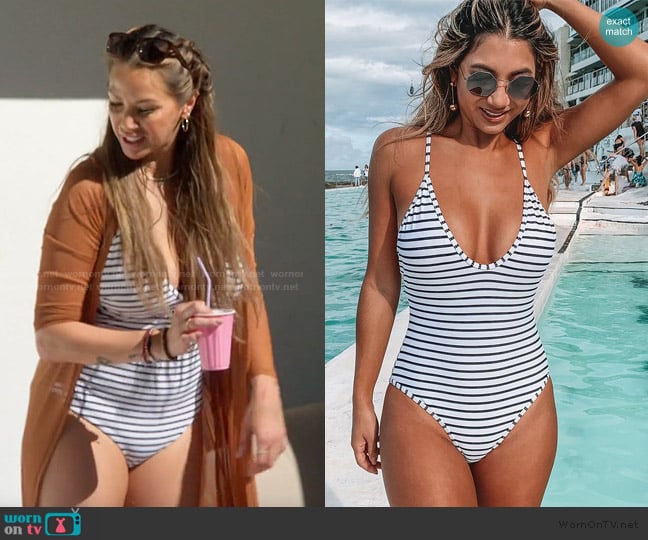 Cupshe Lasting Appeal Stripe One Piece Swimsuit worn by Kristen Doute on The Valley