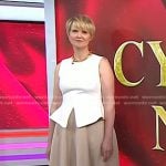 Cynthia Nixon’s white peplume top and beige balloon skirt on Today