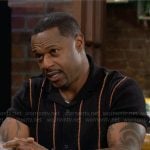 Damian’s black striped polo shirt on The Young and the Restless