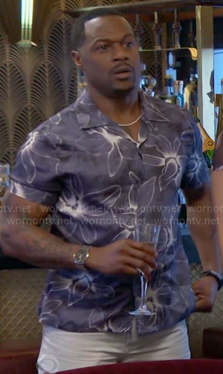 Damian’s blue floral shirt on The Young and the Restless