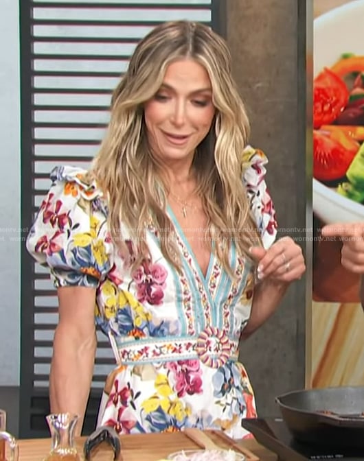 Debbie Matenopoulos’s floral print mini dress on Access Hollywood