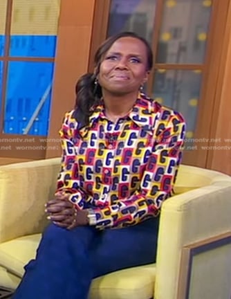 Deborah’s multicolor print blouse on Good Morning America