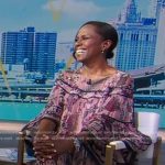 Deborah’s pink floral chiffon dress on Good Morning America