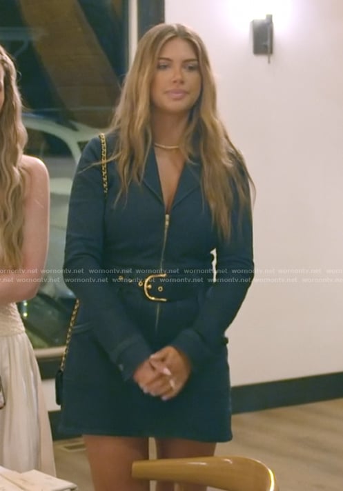 Demi's denim belted dress on The Secret Lives of Mormon Wives