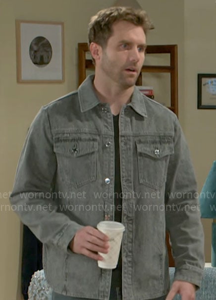 Derek’s grey denim jacket on Beyond the Gates