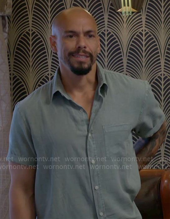 Devon’s sage green shirt on The Young and the Restless