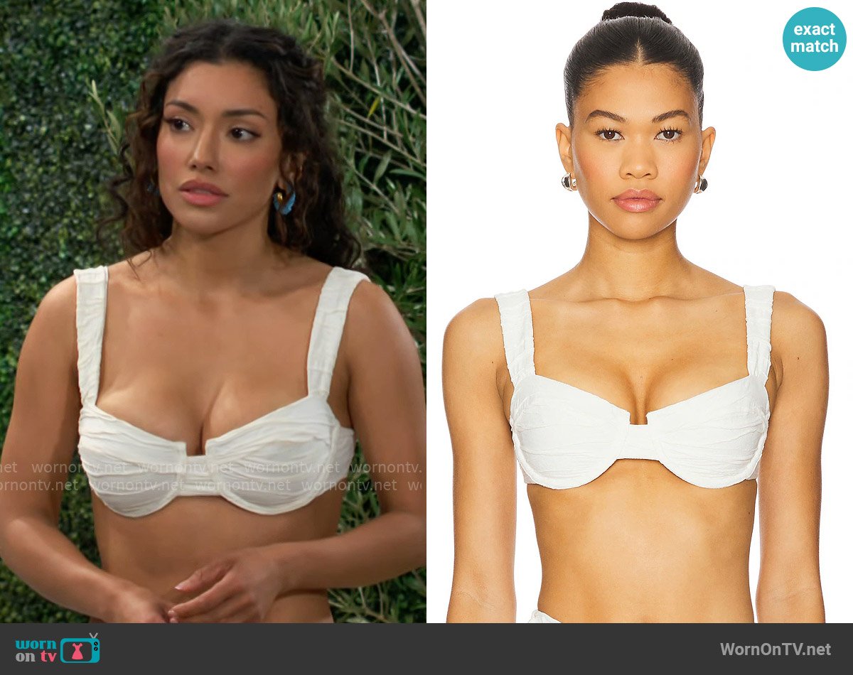 Devon Windsor Wynn Bikini Top in White Crinkle worn by Audra Charles (Zuleyka Silver) on The Young and the Restless
