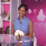 Devyn Simone’s blue stripe sleeveless shirtdress on Today