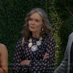 Diane’s navy printed blouse and skirt set on The Young and the Restless