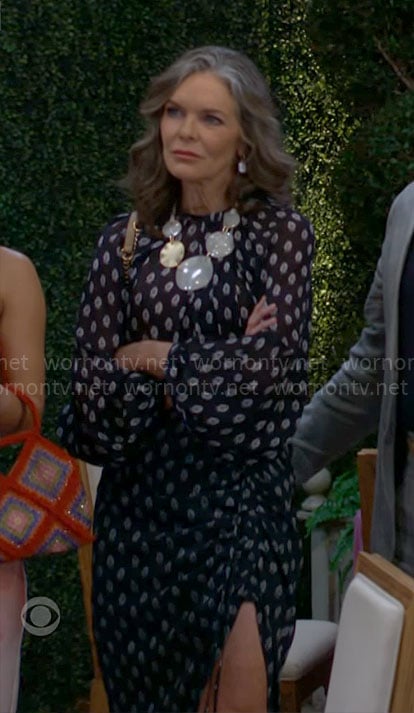 Diane's navy printed blouse and skirt set on The Young and the Restless