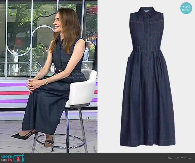 Dice Kayek Sleeveless Denim Midi Shirtdress in Indigo worn by Allison Williams on Today