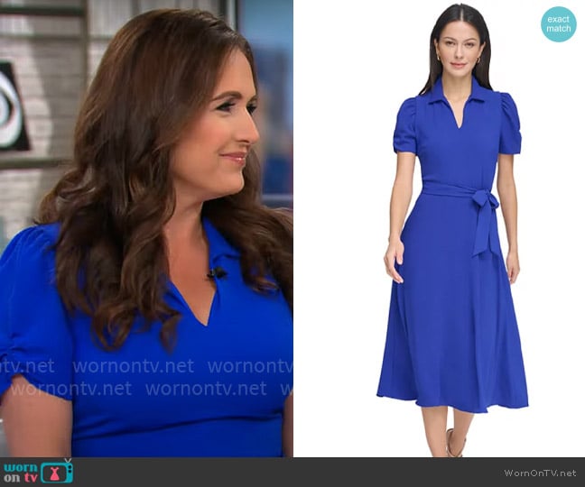 DKNY Collared Short-Sleeve Tie-Waist Midi Dress worn by Nikki Battiste on CBS Mornings