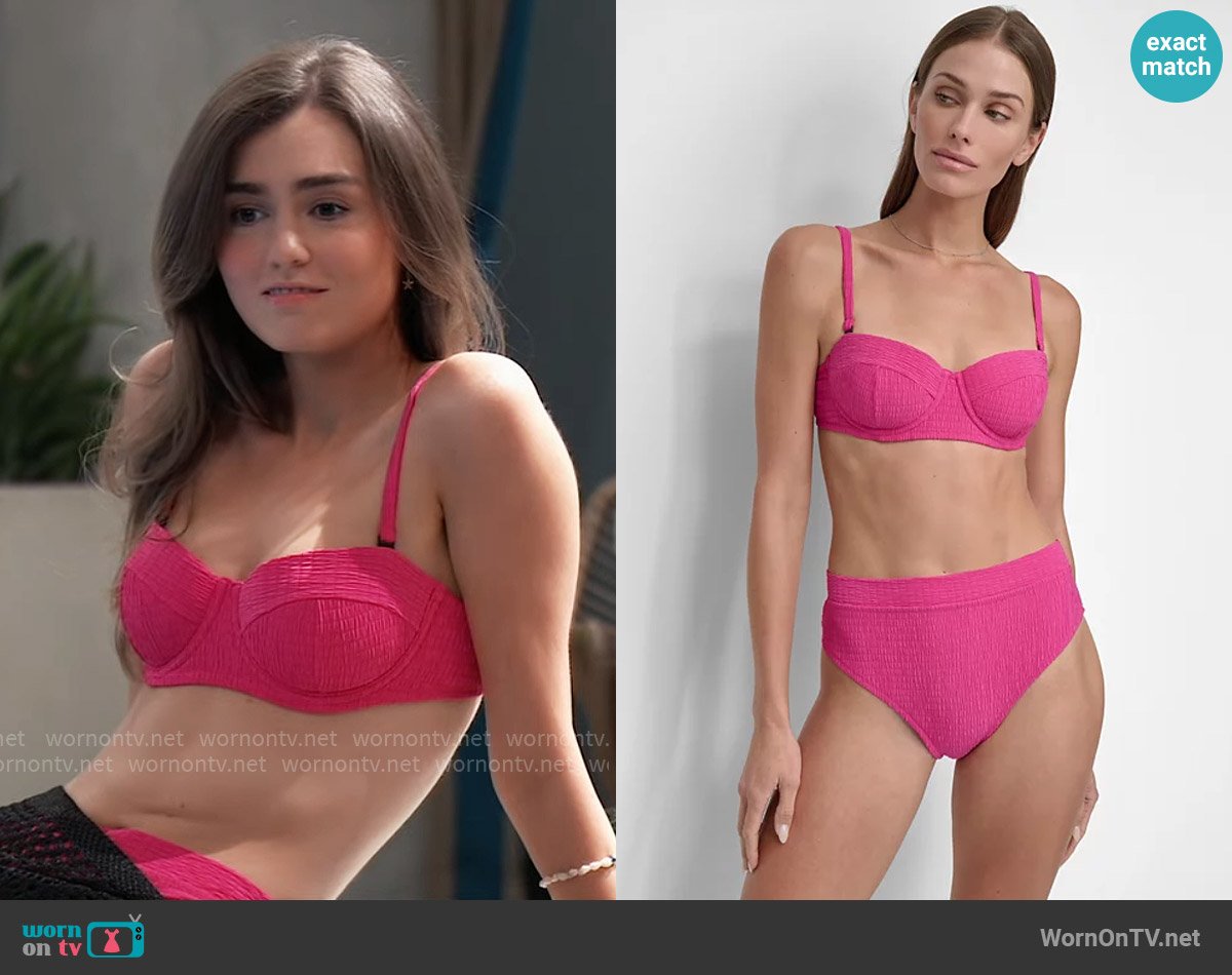 DKNY Textured Molded Balconette Bikini Top in Wildberry Texture worn by Emma Scorpio-Drake (Braedyn Bruner) on General Hospital