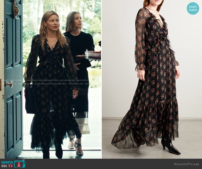 Doen Saffron Ruffled Floral-print Silk-georgette Maxi Dress worn by Nicky Macintosh (Elizabeth Banks) on The Better Sister