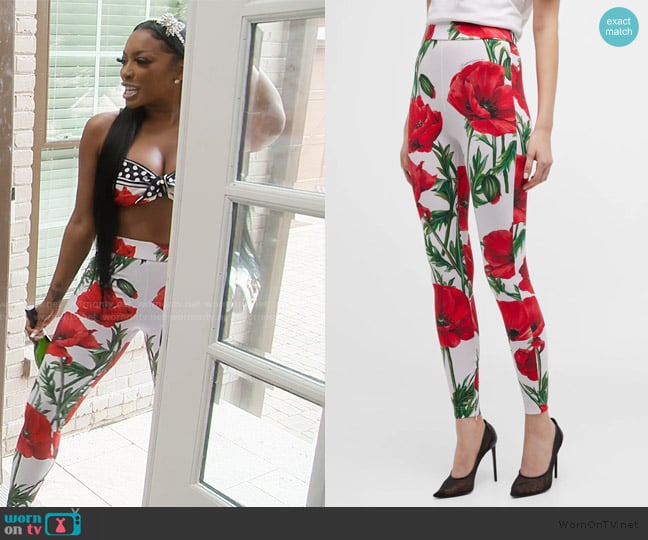 Dolce and Gabbana Poppy Floral-Print Zip-Hem Leggings worn by Porsha Williams on The Real Housewives of Atlanta