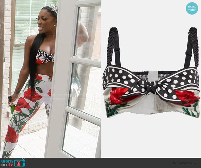 Dolce and Gabbana Printed tie-front silk bralette worn by Porsha Williams on The Real Housewives of Atlanta
