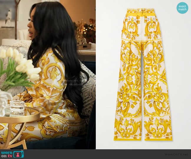 Dolce & Gabbana Wide-leg silk trousers worn by Porsha Williams on The Real Housewives of Atlanta