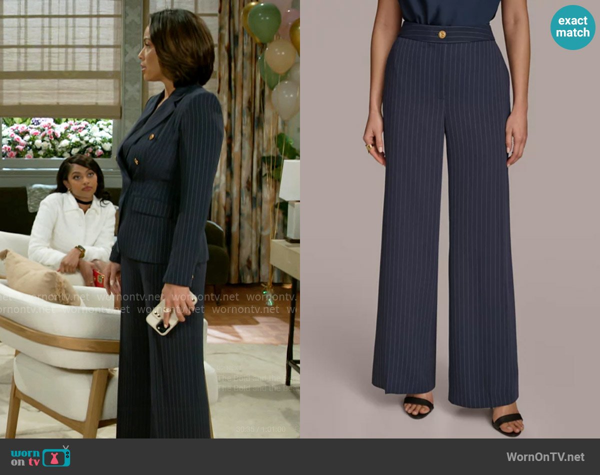 Donna Karan Pinstripe Wide-Leg Pants worn by Nicole Dupree Richardson (Daphnee Duplaix) on Beyond the Gates