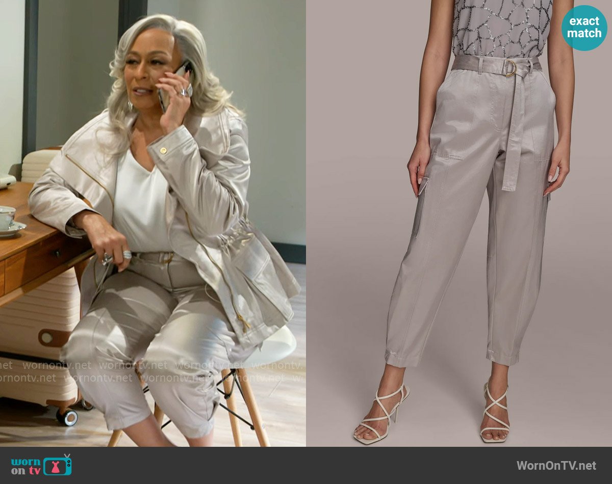 Donna Karan Satin Belted Cargo Pants worn by Anita Dupree (Tamara Tunie) on Beyond the Gates