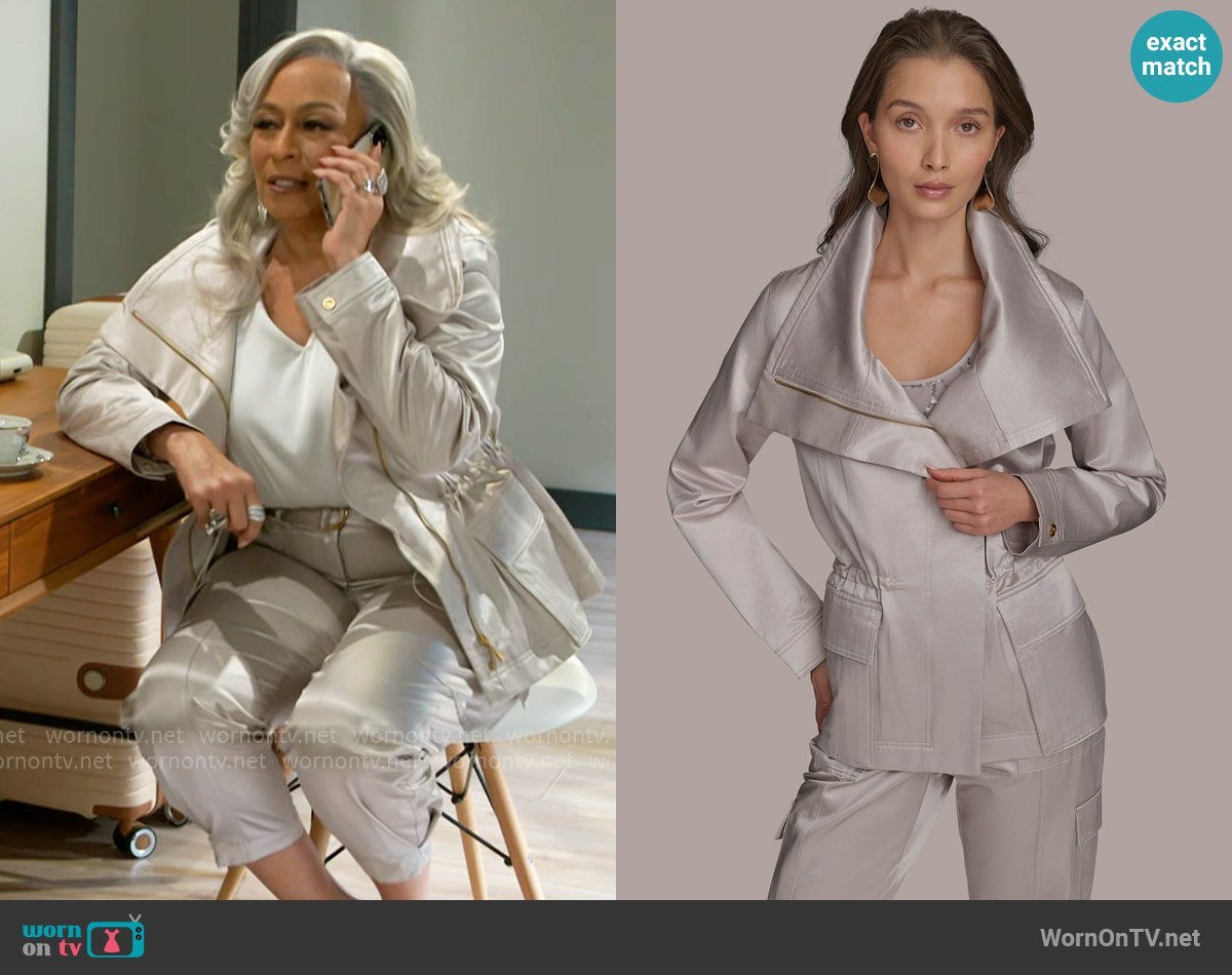 Donna Karan Zip Front Jacket with Pockets worn by Anita Dupree (Tamara Tunie) on Beyond the Gates
