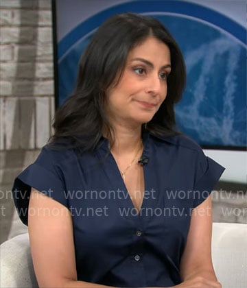 Dr Celine Gounder's navy shirtdress on CBS Mornings
