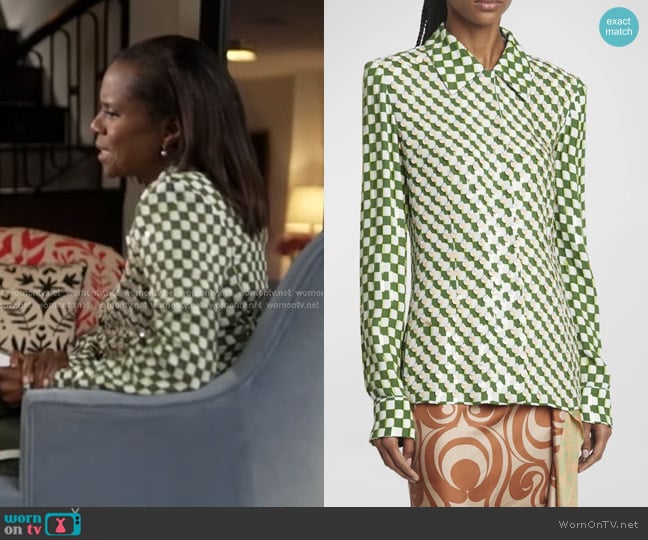 Dries Van Noten Carsies Embellished Button-Front Shirt worn by Deborah Roberts on Good Morning America