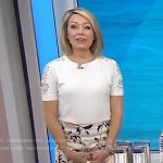 Dylan’s white lace short sleeve sweater and floral skirt on Today