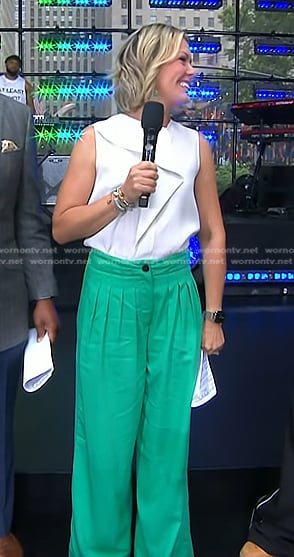 Dylan's white top and green wide-leg pants on Today