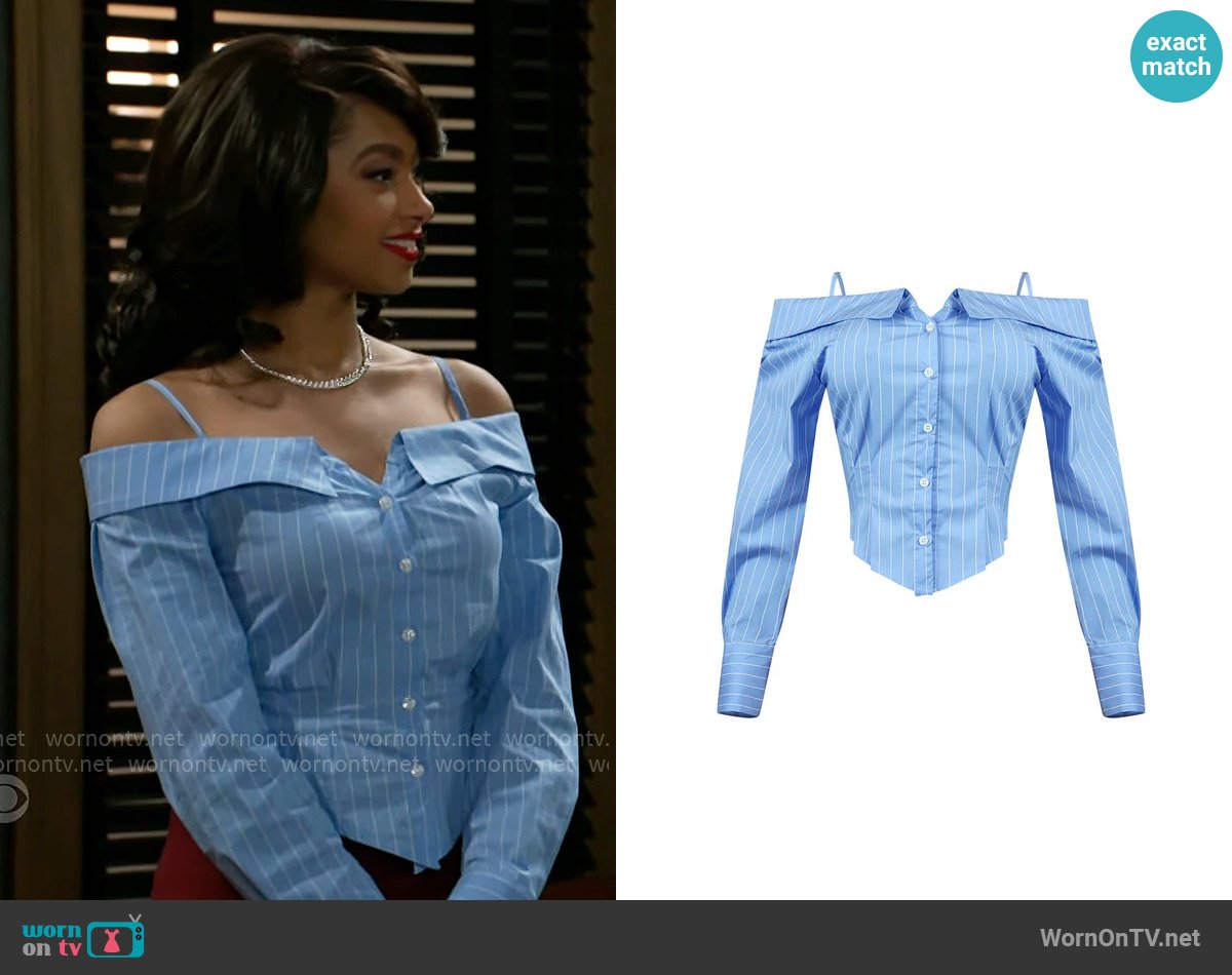 Edge Remy Striped Shoulder Button Down Shirt worn by Kat Richardson (Colby Muhammad) on Beyond the Gates