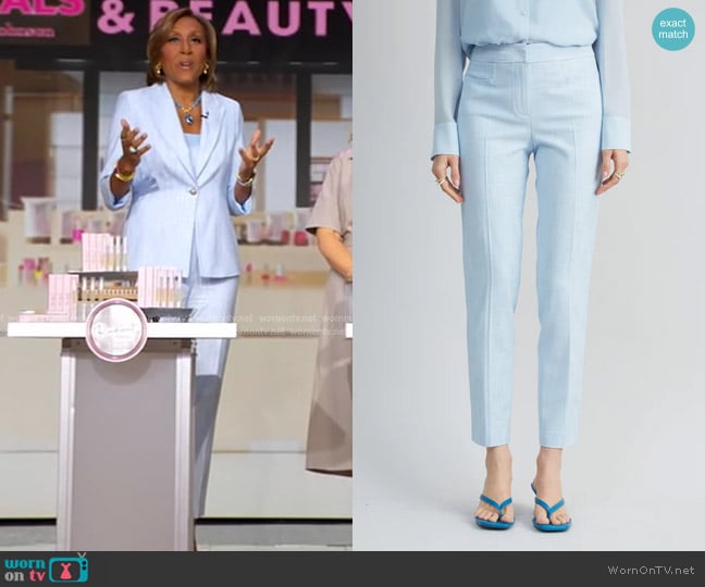 Elie Tahari Melange Slim Pant in Mist Blue worn by Robin Roberts on Good Morning America