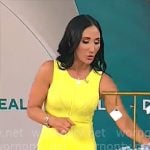 Elizabeth Werner’s yellow pleated drop waist dress on CBS Mornings