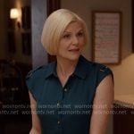 Ellen’s teal blue shirtdress on Ginny & Georgia