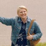 Ellen’s navy floral dress and denim jacket on Ginny & Georgia
