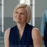 Ellen’s navy sleeveless v-neck top on Ginny & Georgia