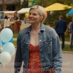 Ellen’s red paisley midi dress and denim jacket on Ginny & Georgia